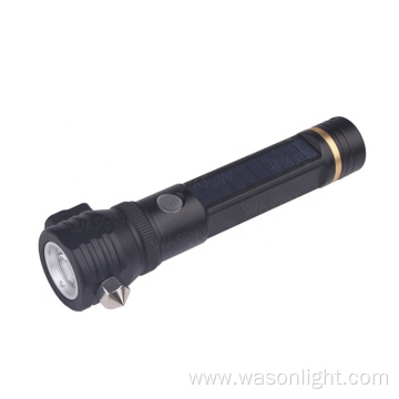 OEM/ODM Multifunction Outdoor Survival Rescue Emergency Solar Rechargeable Flashlight With Knife Hammer And Compass